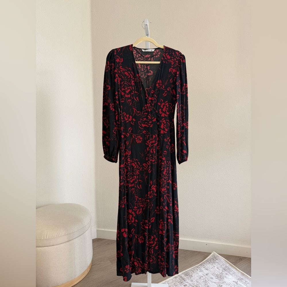 Zara Black and Red Wrap Sundress with Bishop Sleeves